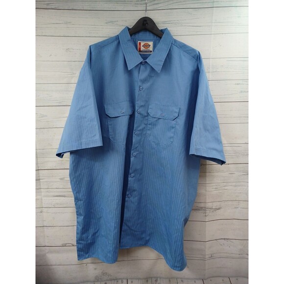 Vtg Dickies Button Up Mens Blue Shirt Sz 4XL Short Sleeve  Pockets - Picture 1 of 7